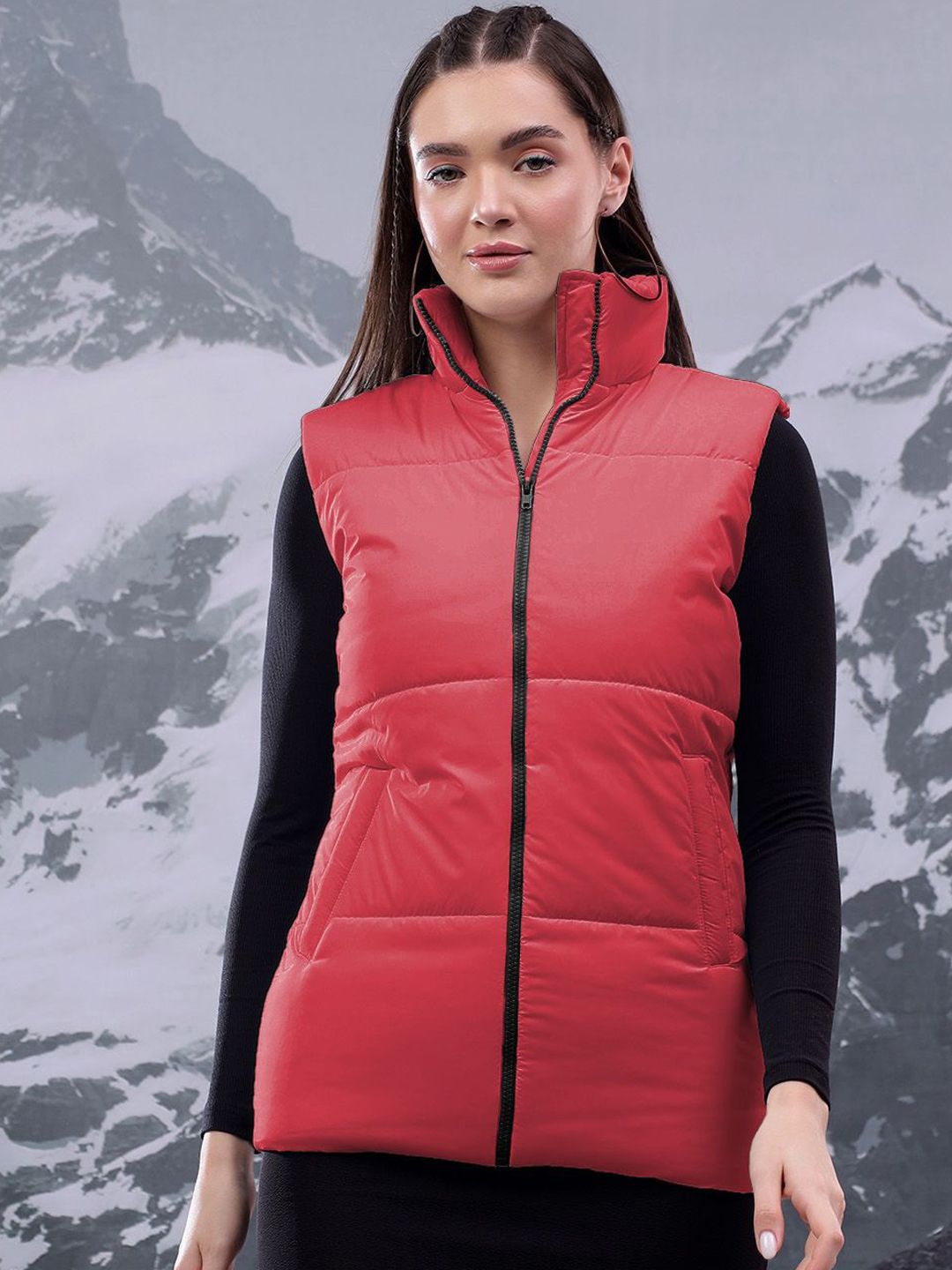 Kotty Women Mock Collar Solid Casual Puffer Insulator Jacket