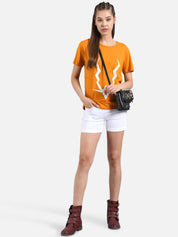 Kotty Women Orange Printed Round Neck T-shirt