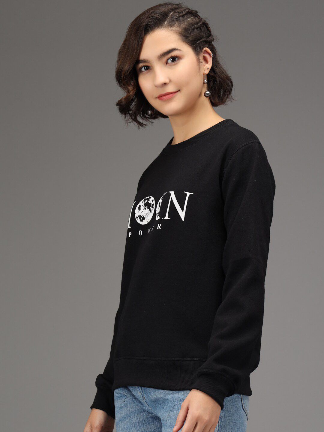 Kotty Women Black Typography Printed Pullover Sweatshirt