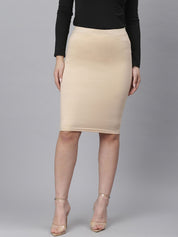 Kotty Women Beige Solid Pencil Knee-Length Skirt