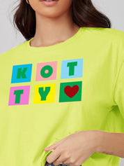 Kotty Typography Printed Round Neck Oversized T-shirt