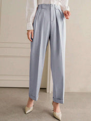 Kotty Women Striped Relaxed Straight Leg Straight Fit High-Rise Cotton Pleated Trousers