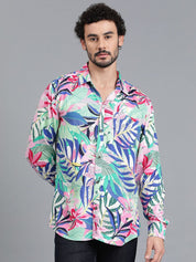 Kotty Blue & Green Floral Printed Relaxed Fit Casual Shirt