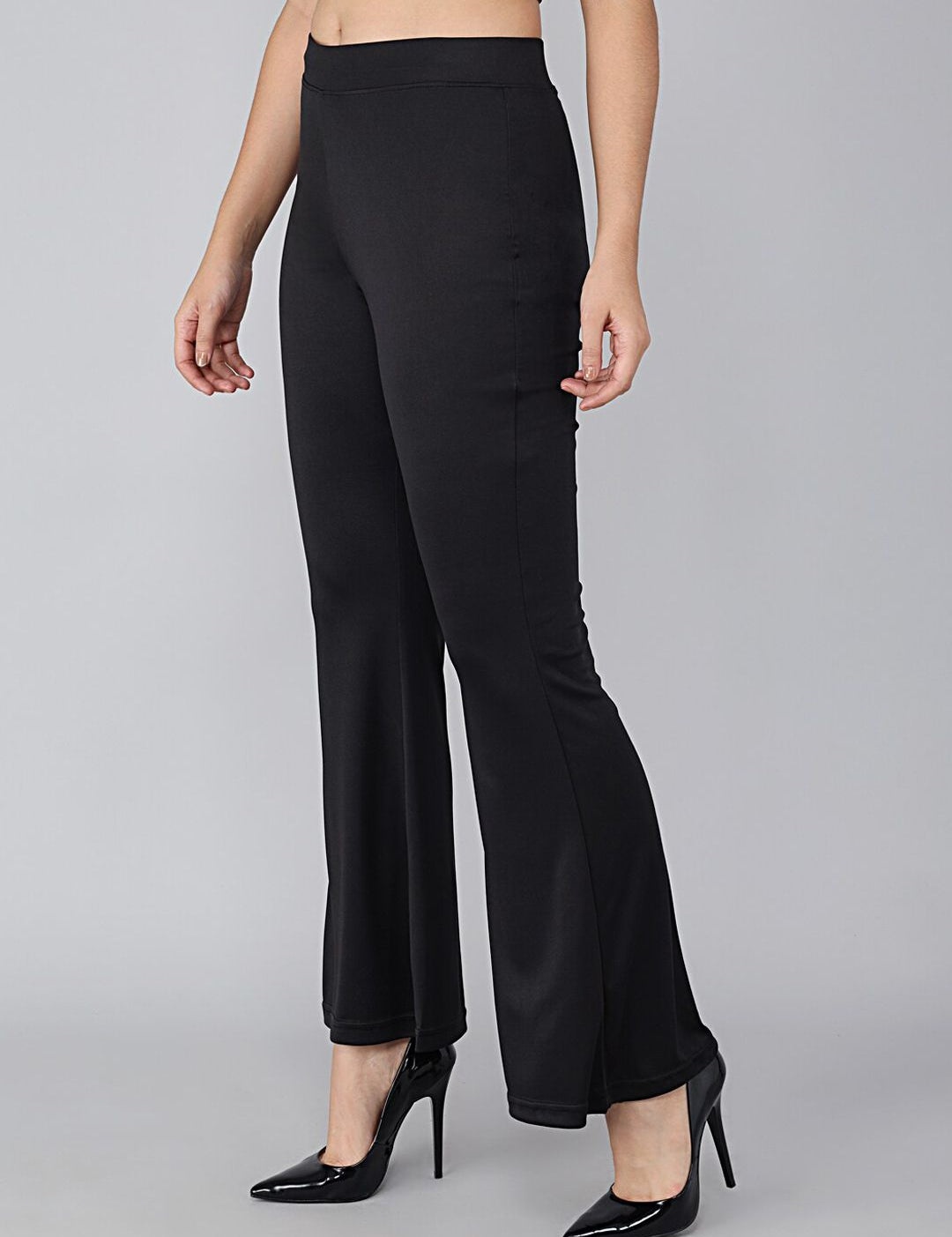 Kotty Women Black Flared High-Rise Bootcut Trousers