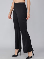 Kotty Women Black Flared High-Rise Bootcut Trousers