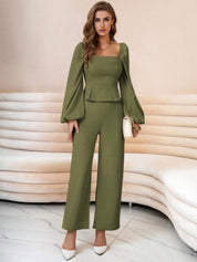 Kotty Square Neck Top With Trousers Co-Ords