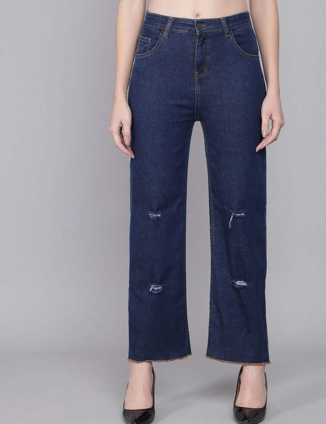 Kotty Women Straight Fit Low-Rise Slash Knee Stretchable Jeans