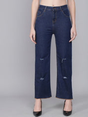 Kotty Women Straight Fit Low-Rise Slash Knee Stretchable Jeans