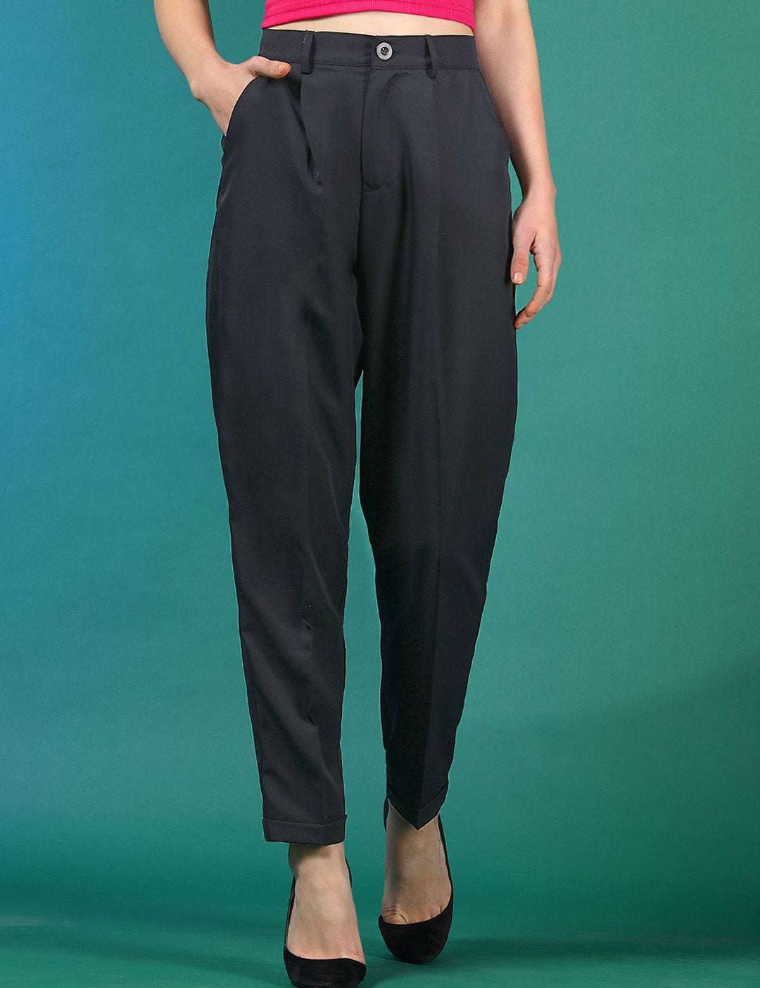 KOTTY BIZwear Women Relaxed High-Rise Easy Wash Peg Trousers