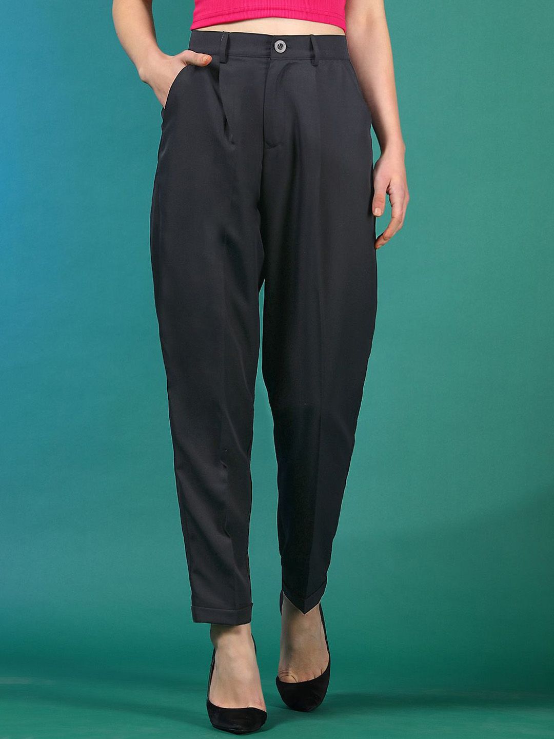 KOTTY BIZwear Women Relaxed High-Rise Easy Wash Peg Trousers