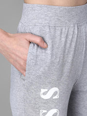 Kotty Women Grey Melange & White Printed Joggers