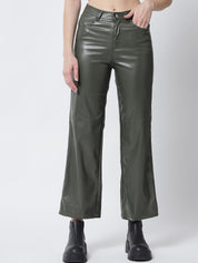 Kotty Women Olive Green Relaxed Straight Fit Trousers
