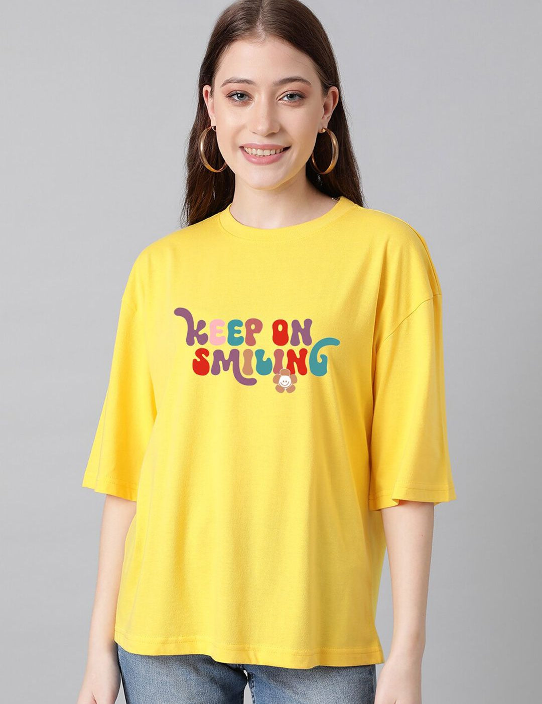 KOTTY Basics Typography Printed Drop-Shoulder Sleeves Oversized T-shirt