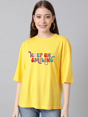 KOTTY Basics Typography Printed Drop-Shoulder Sleeves Oversized T-shirt