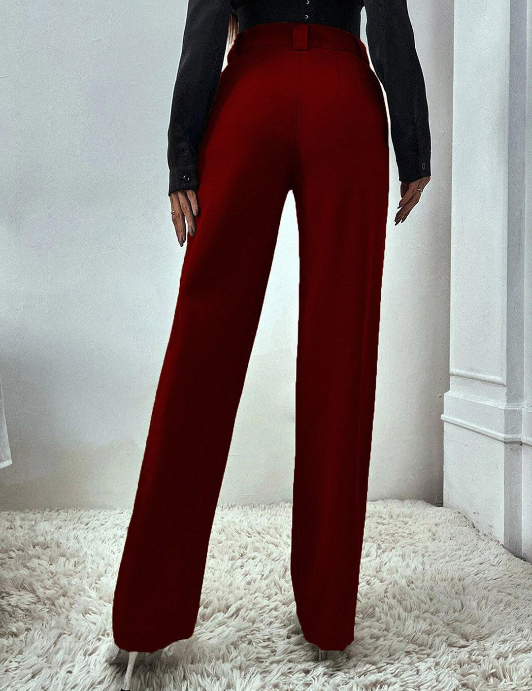 KOTTY BIZwear Women Relaxed Straight Fit High-Rise Easy Wash Pleated Parallel Trouser