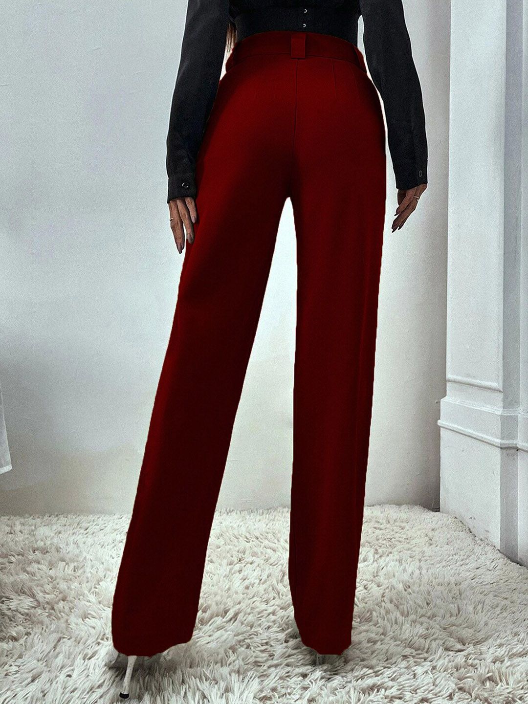 KOTTY BIZwear Women Relaxed Straight Fit High-Rise Easy Wash Pleated Parallel Trouser