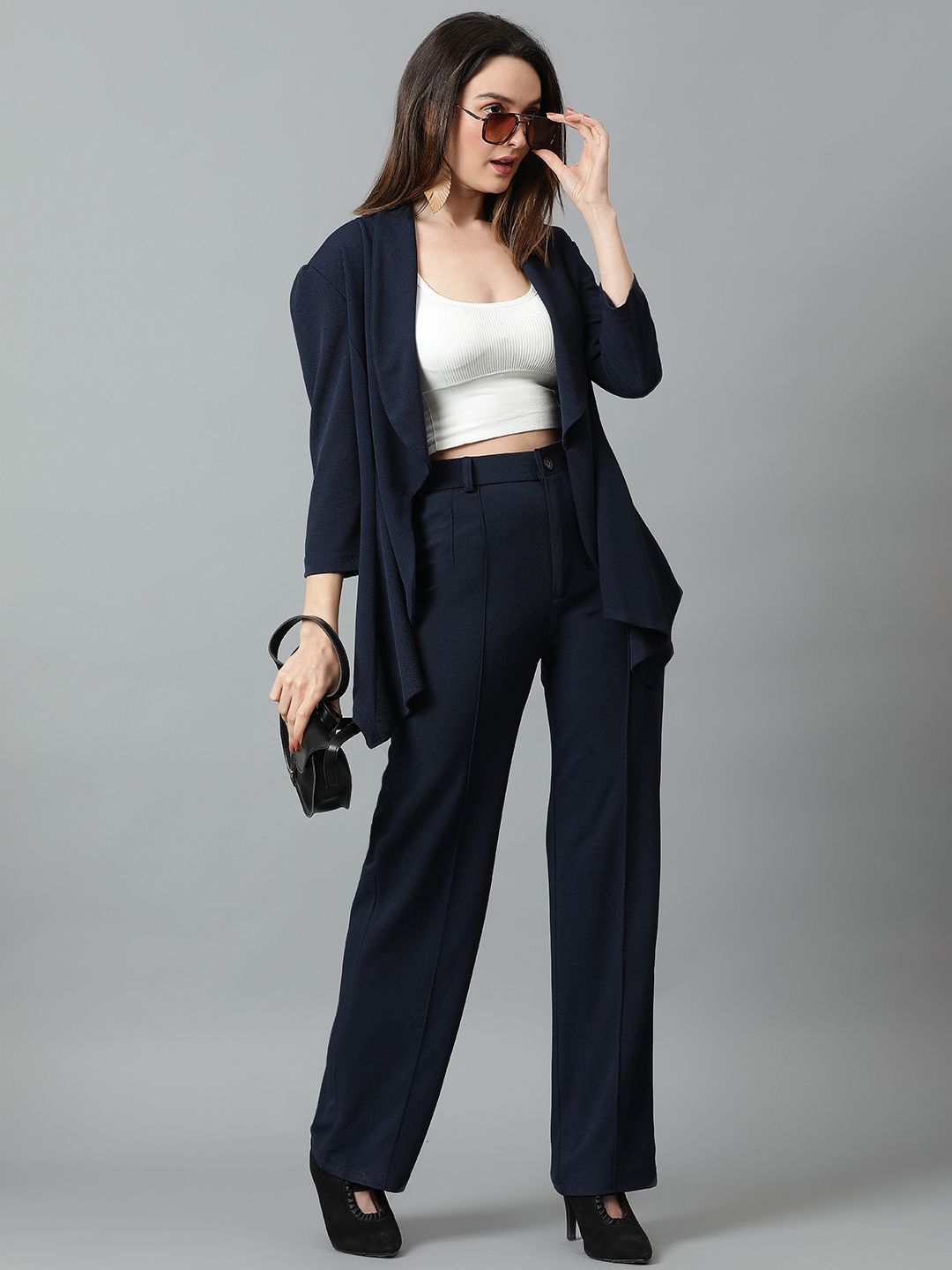 Kotty Navy Blue Shawl Neck Blazer & Trousers
