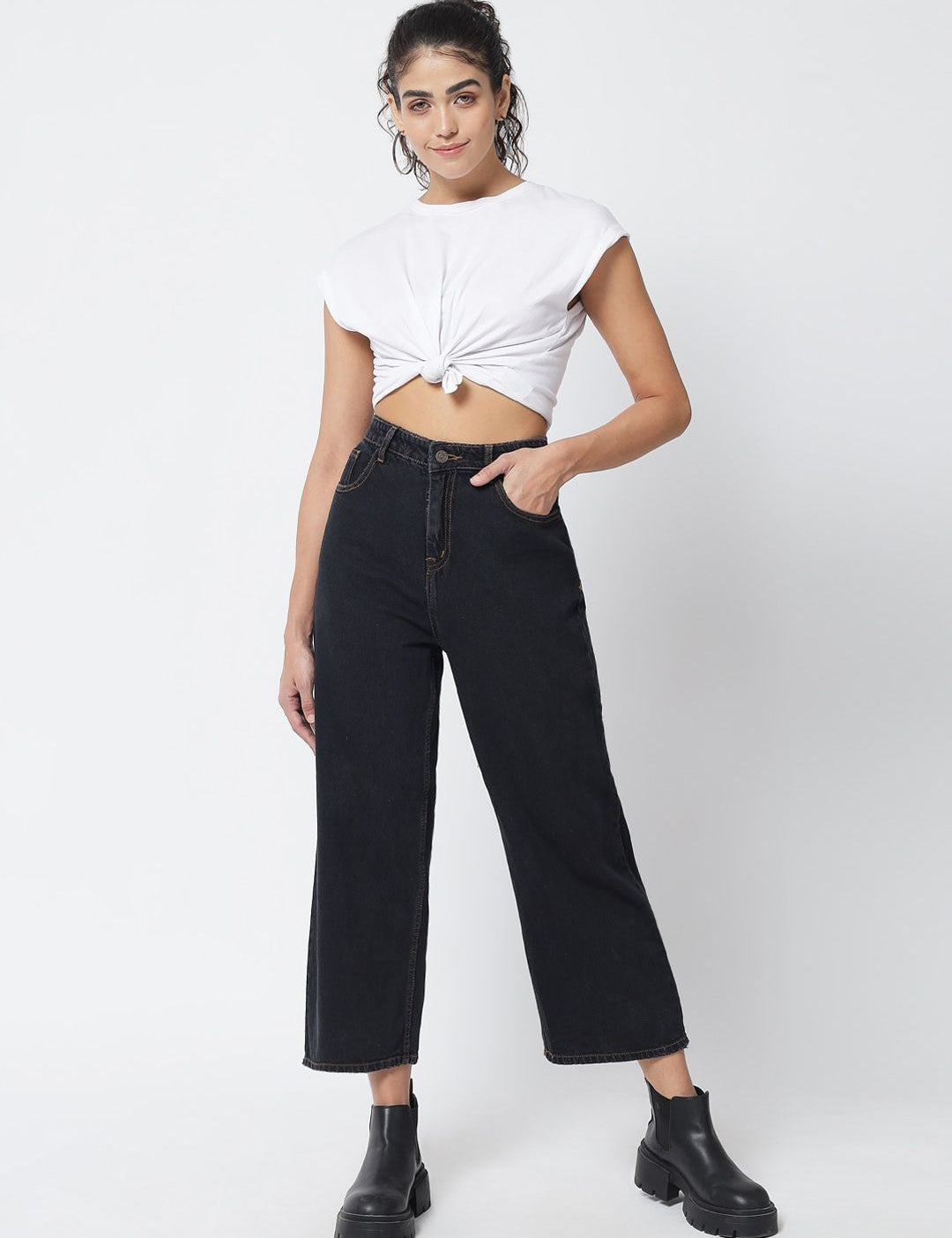 Kotty Women Black Jean Wide Leg High-Rise Stretchable Jeans