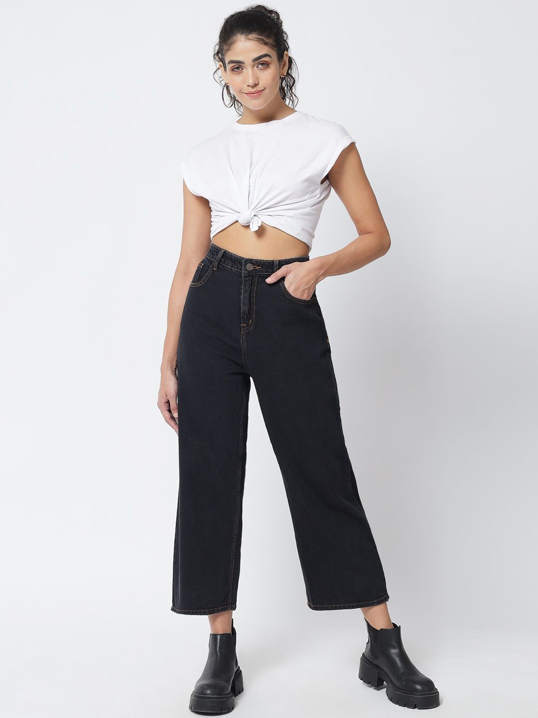 Kotty Women Black Jean Wide Leg High-Rise Stretchable Jeans