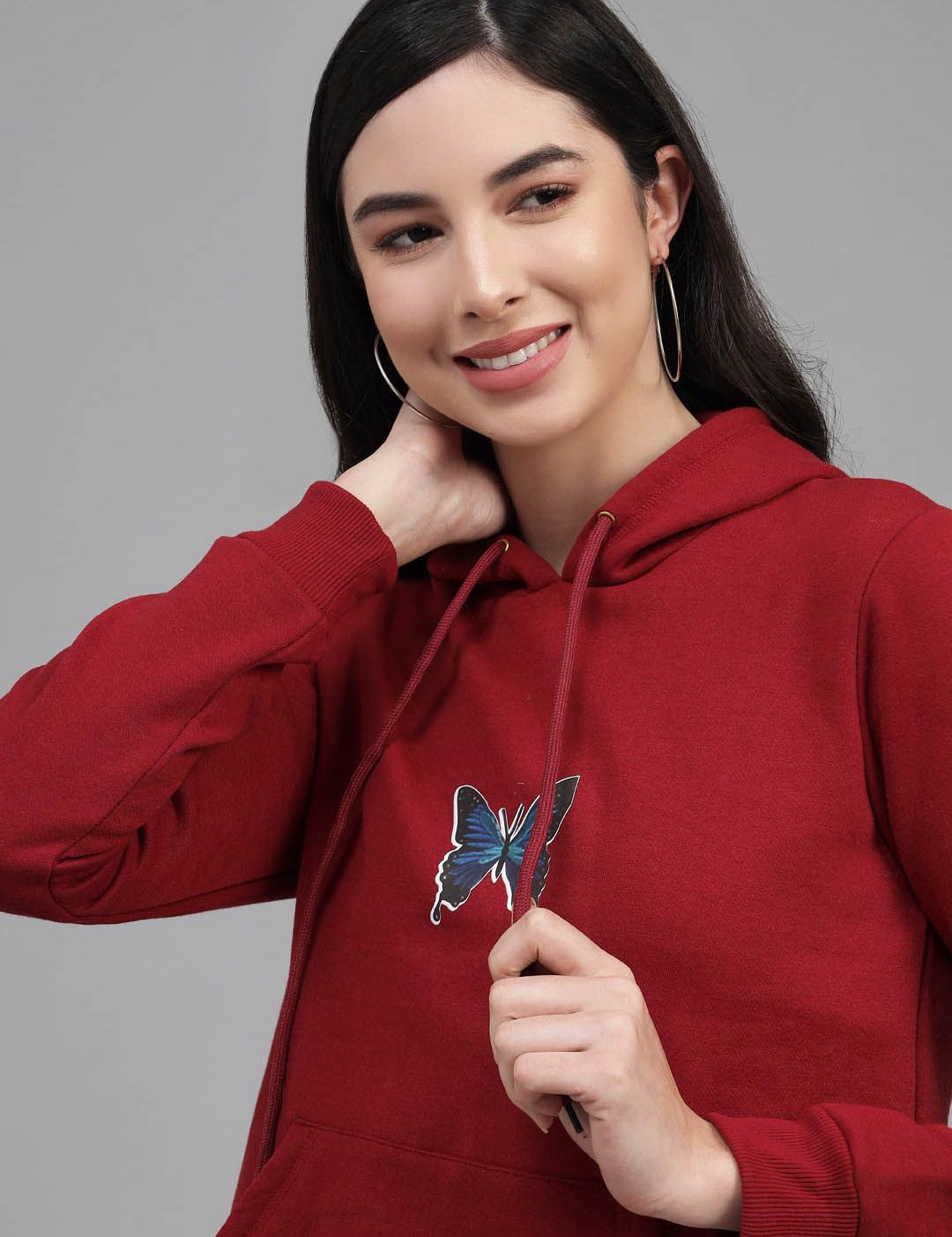 Kotty Women Maroon Printed Hooded Sweatshirt