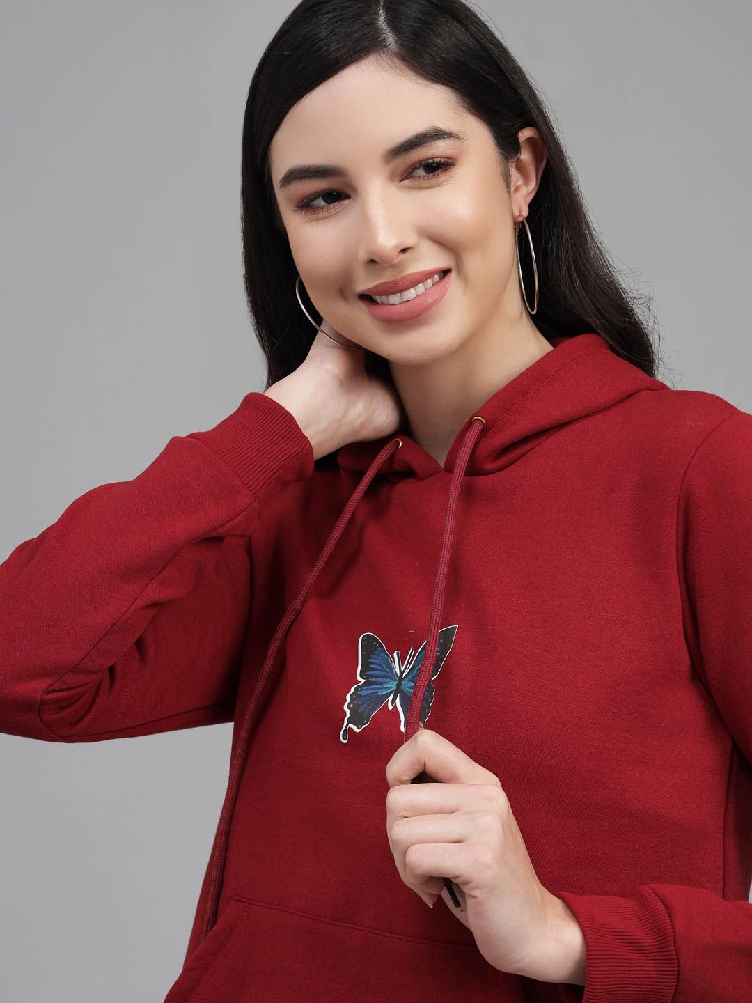 Kotty Women Maroon Printed Hooded Sweatshirt
