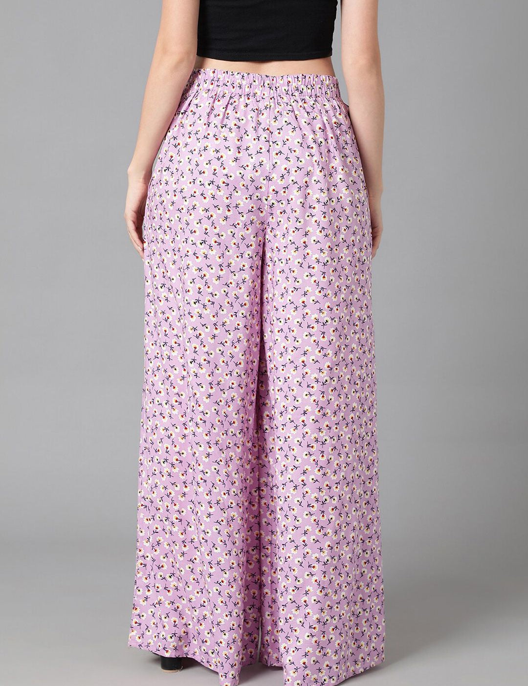 Kotty Women Relaxed Floral Printed Flared High-Rise Easy Wash Parallel Trousers