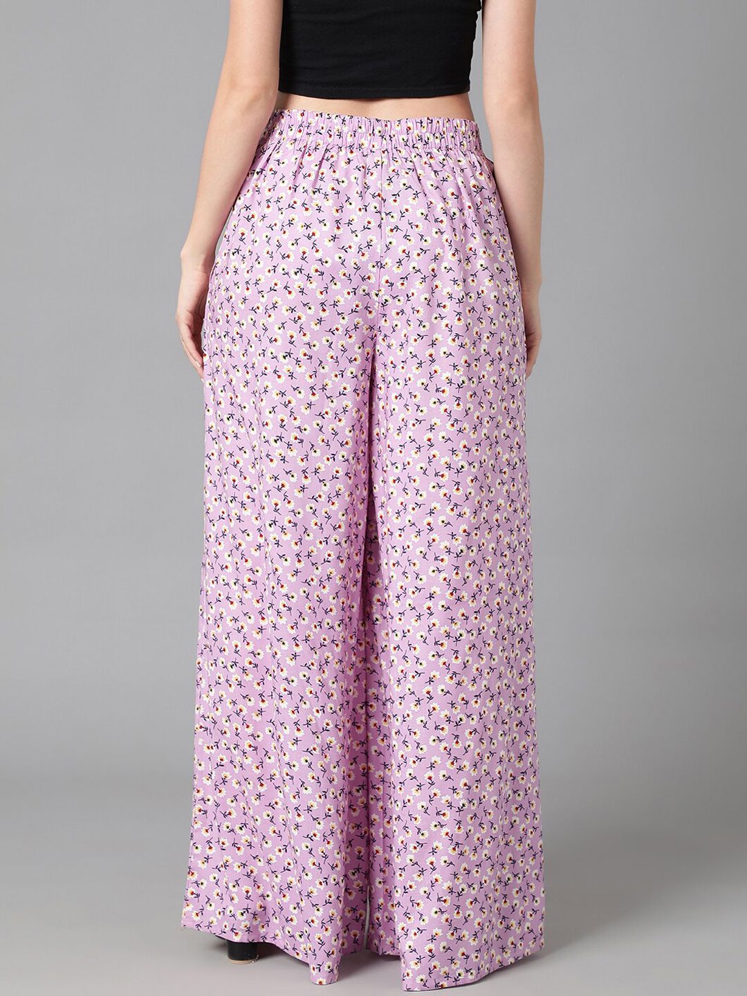 Kotty Women Relaxed Floral Printed Flared High-Rise Easy Wash Parallel Trousers