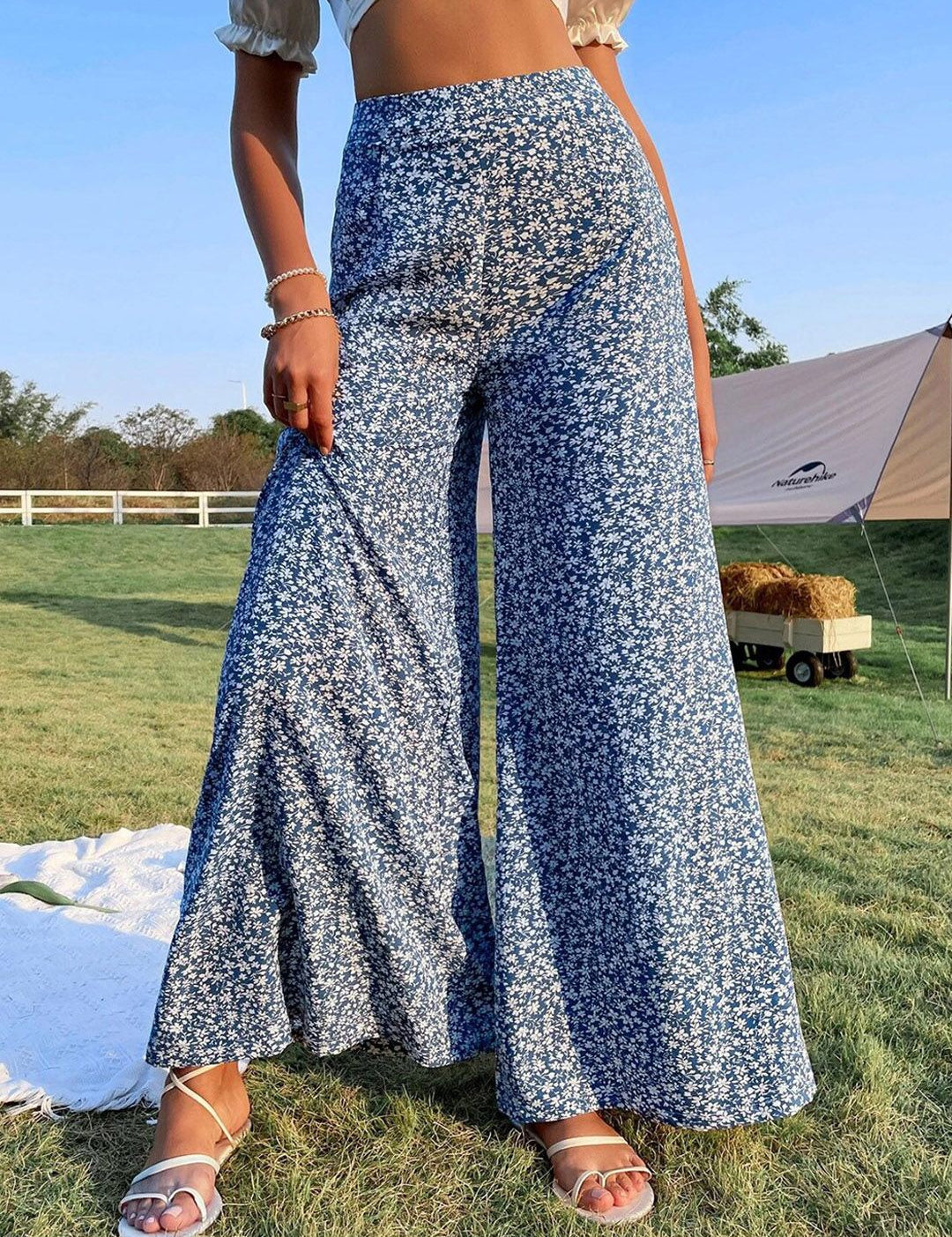 Kotty Women Multicoloured Floral Printed Relaxed Flared High-Rise Easy Wash Wide Leg Trousers