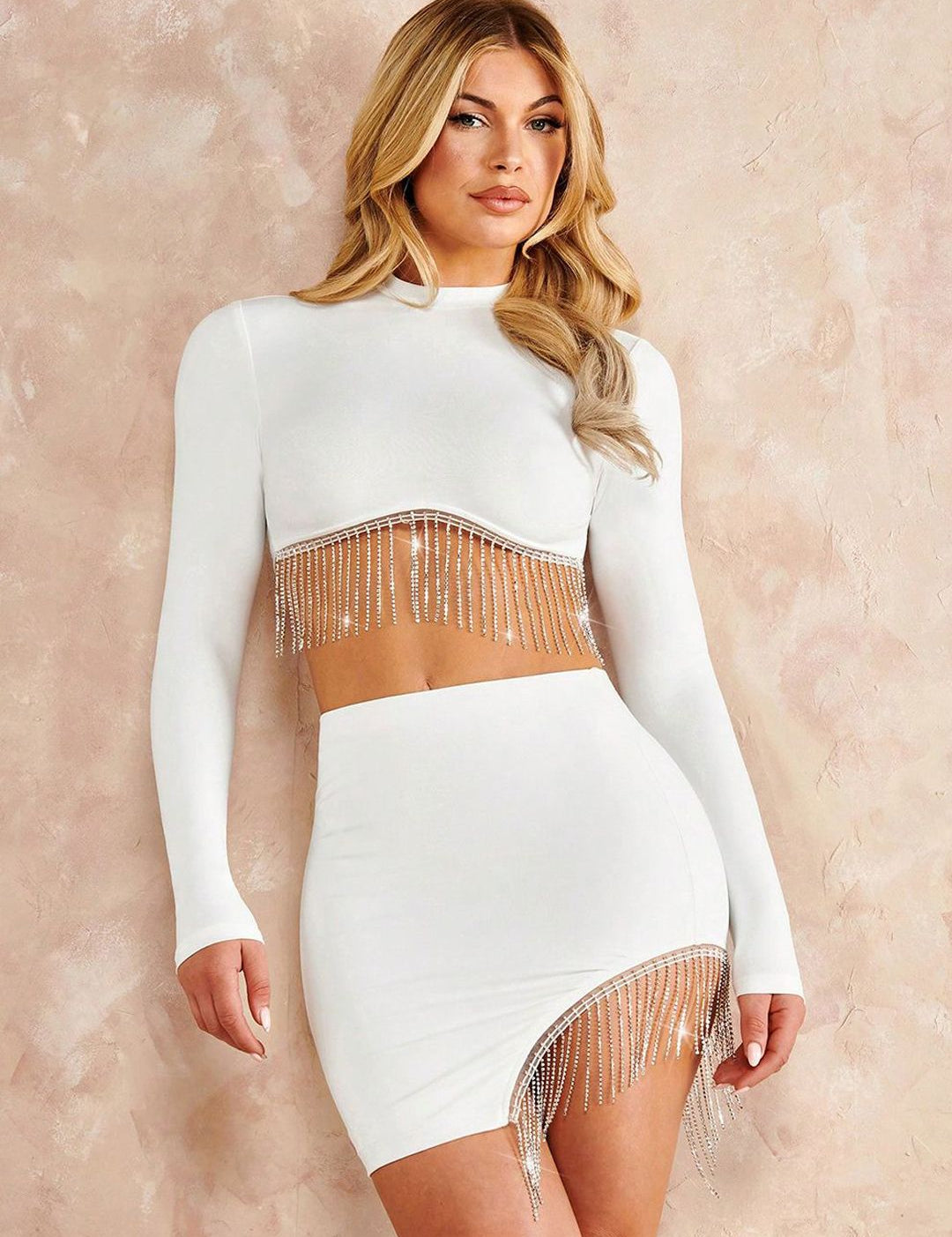 Kotty White High Neck Top With Skirt