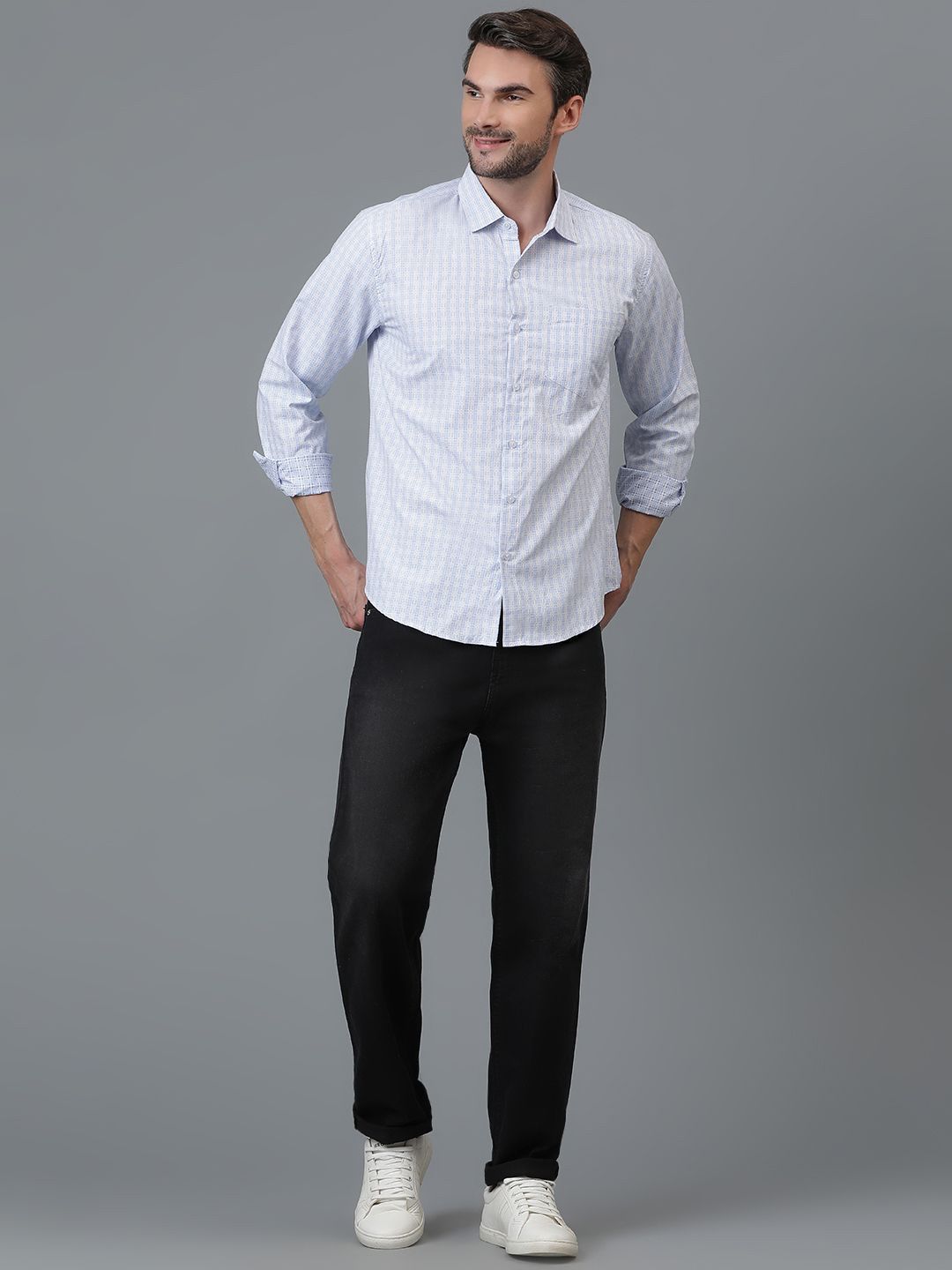 Kotty New Grid Tattersall Checks Spread Collar Casual Shirt