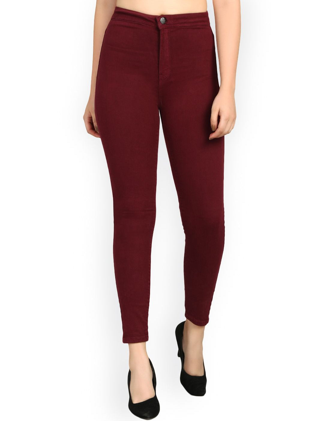 Kotty Women Maroon Skinny Fit High-Rise Clean Look Jeans