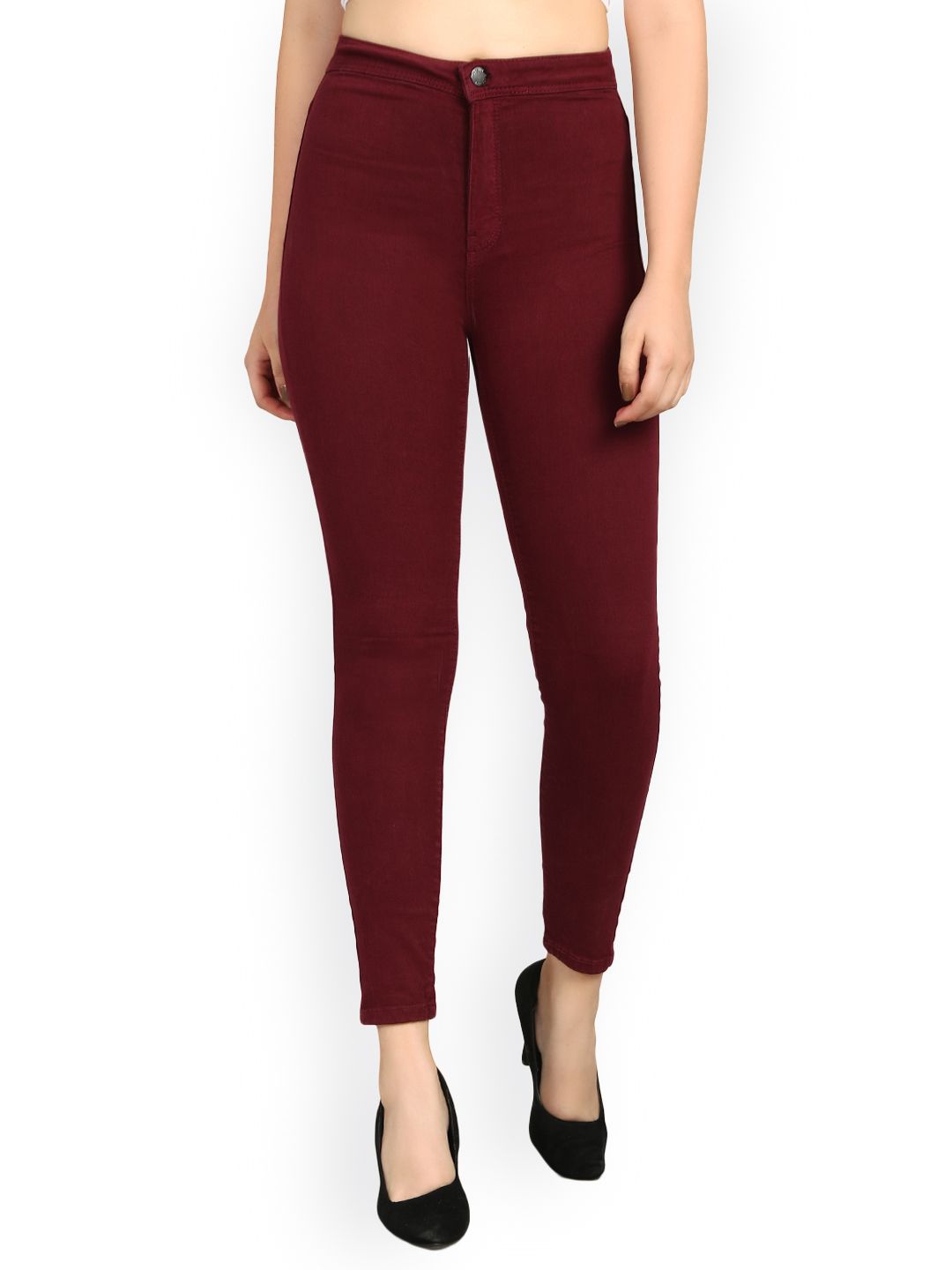 Kotty Women Maroon Skinny Fit High-Rise Clean Look Jeans