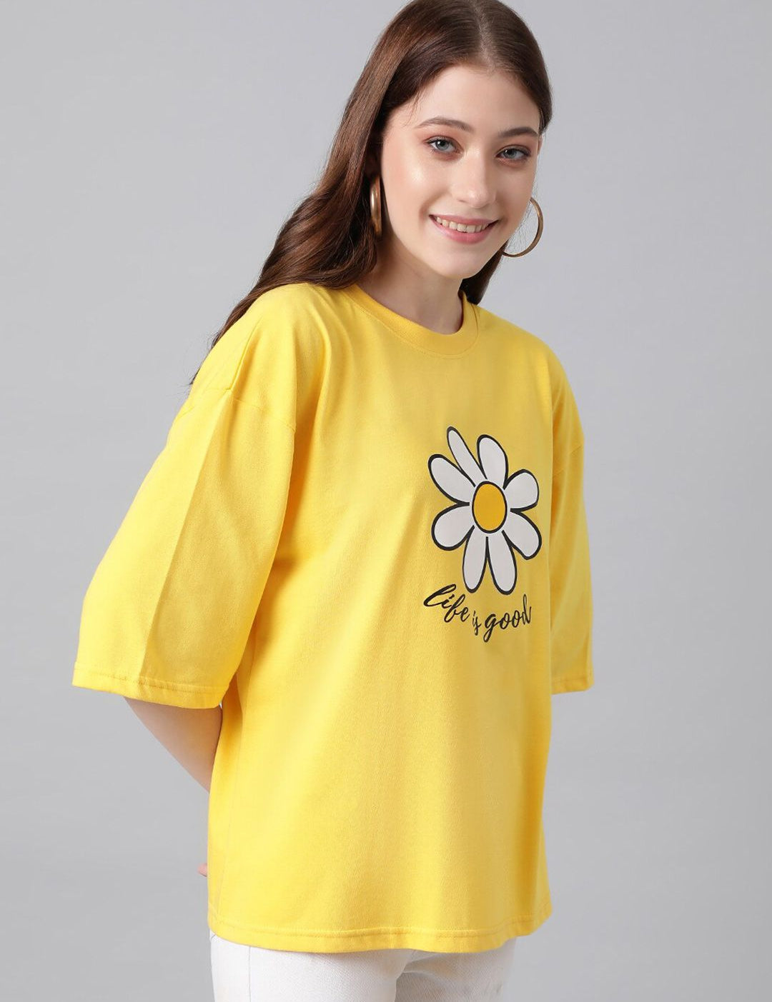 KOTTY Basics Graphic Printed Drop Shoulder Sleeves Oversized T-shirt