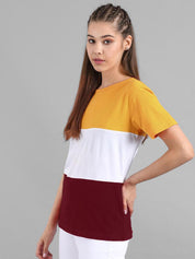 Kotty Colourblocked Round Neck Cotton T-shirt