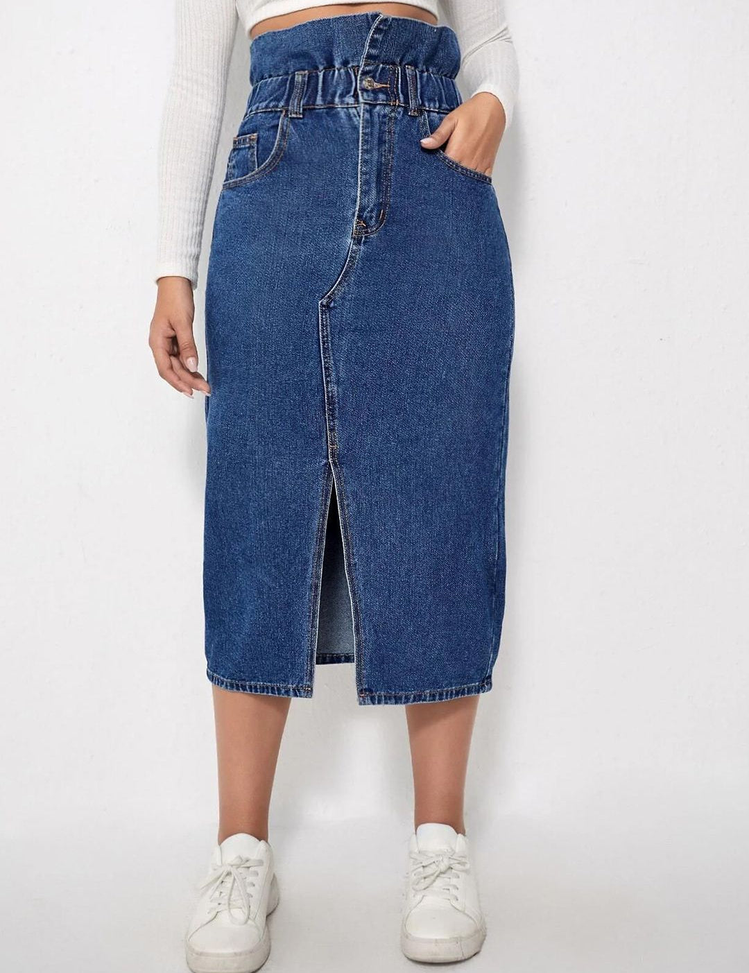 Kotty Denim Pencil Midi Skirt