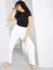Kotty Women White Relaxed Straight Leg Straight Fit Easy Wash Parallel Trousers