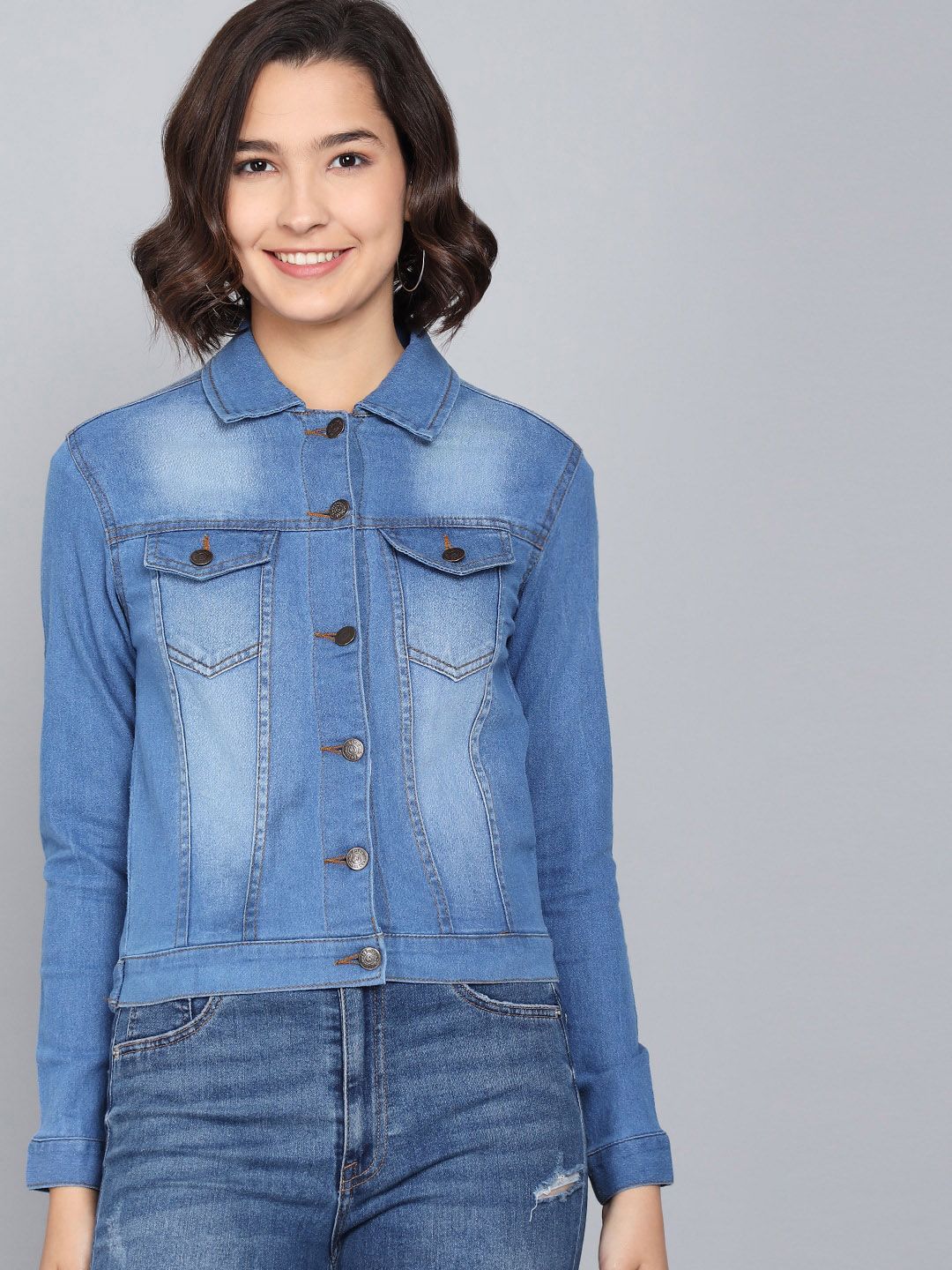 Kotty Women Blue Washed Denim Jacket