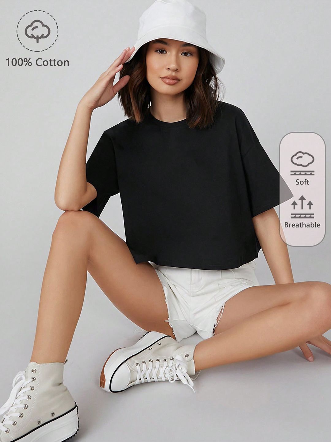 Kotty Round Neck Cotton Oversized T-shirt