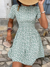 Kotty Blue Floral Printed Smocked Fit & Flare Dress