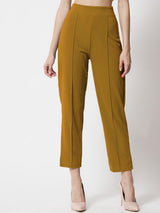 Kotty Women Brown Comfort Straight Fit High-Rise Easy Wash Trousers