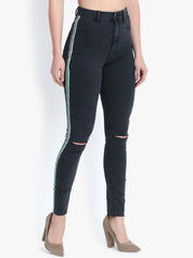 Kotty Women Black Skinny Fit High-Rise Slash Knee Stretchable Jeans
