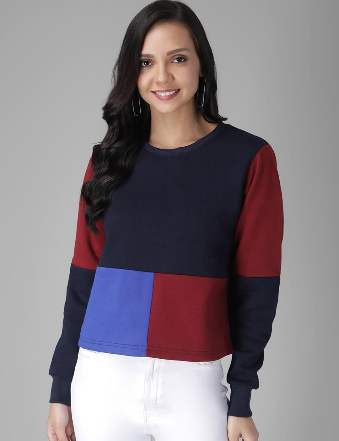 Kotty Women Maroon & Blue Colourblocked Sweatshirt