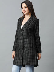 KOTTY BIZwear Black Checked Double-Breasted Overcoat