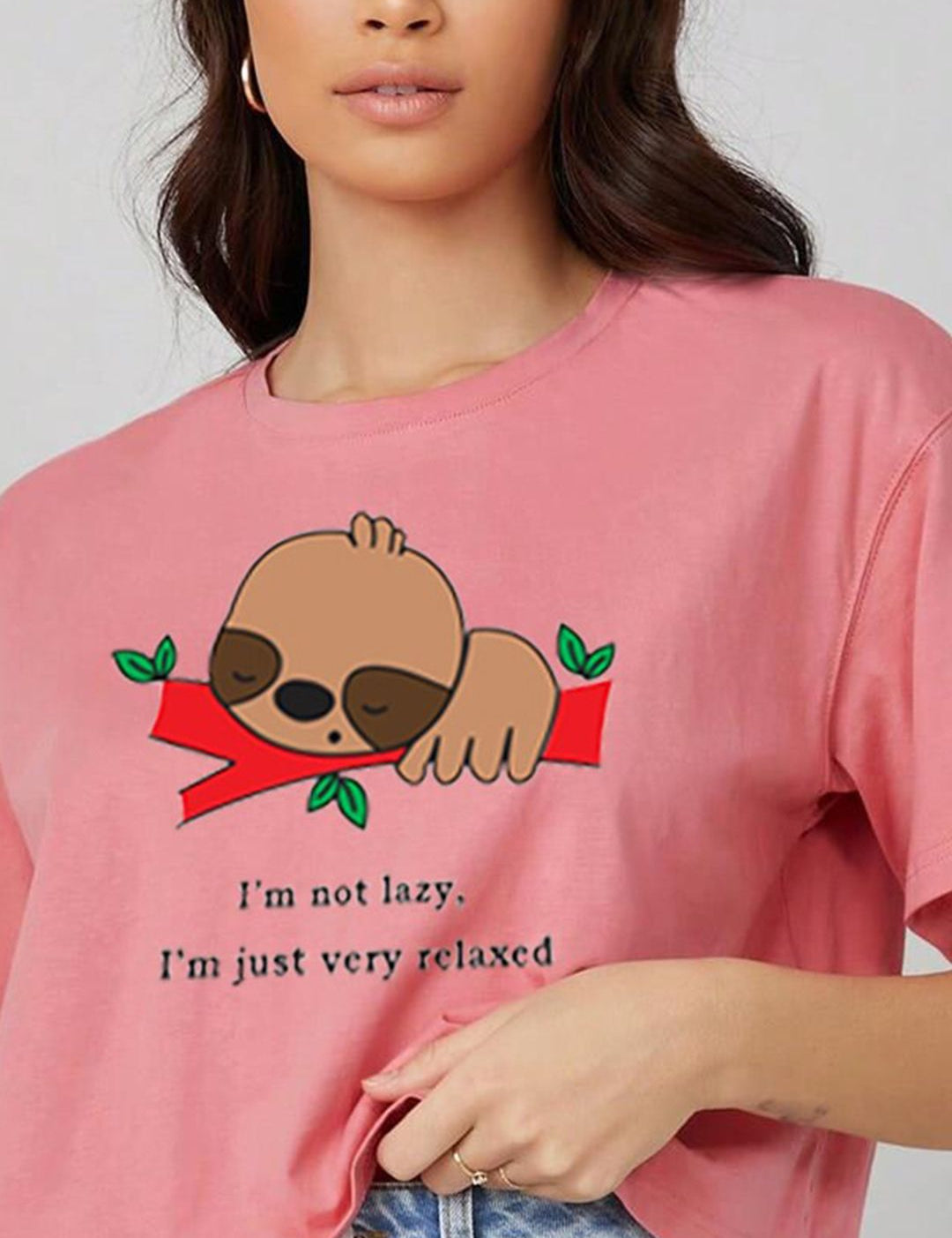 Kotty Graphic Printed Round Neck Crop Oversized T-shirt