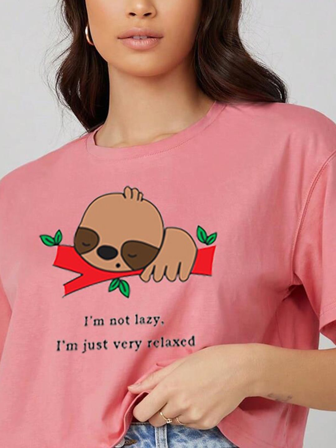 Kotty Graphic Printed Round Neck Crop Oversized T-shirt