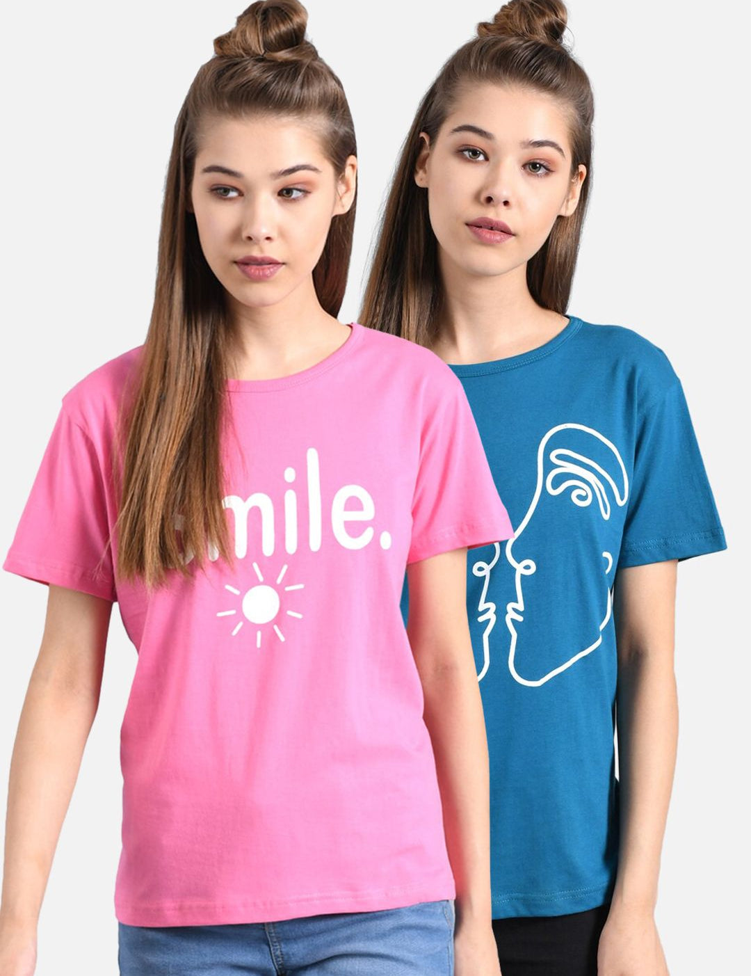 Kotty Women Pack of 2 Printed Round Neck T-shirts