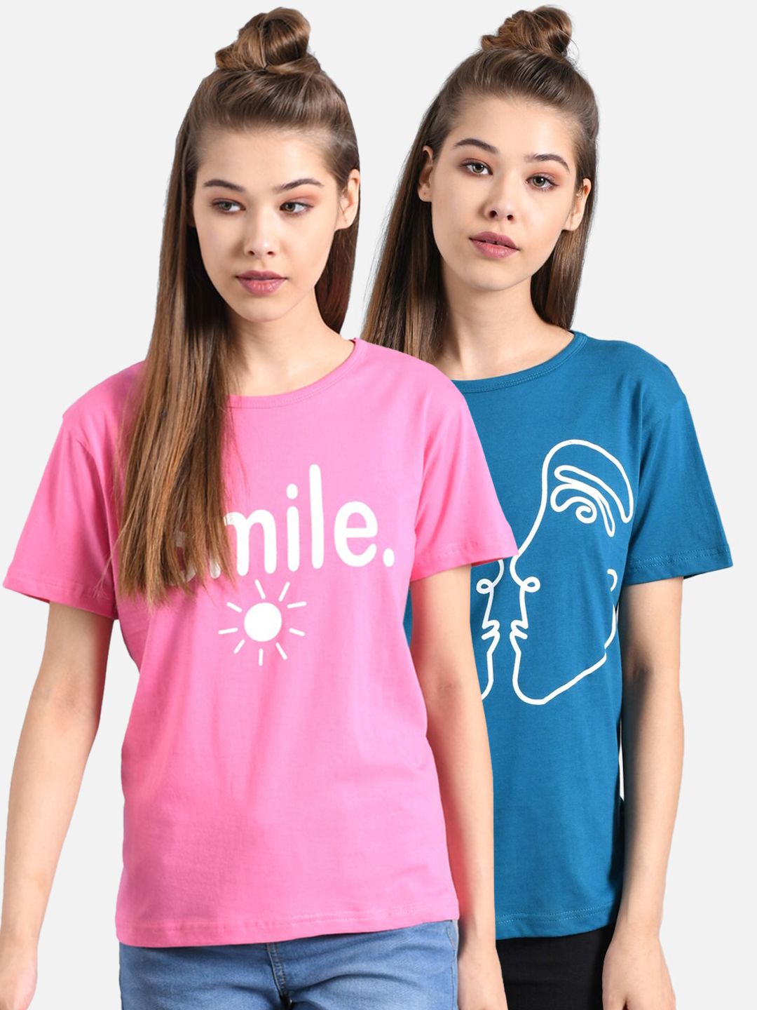 Kotty Women Pack of 2 Printed Round Neck T-shirts