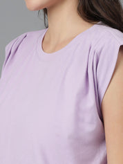 Kotty Purple Cap Sleeves Cotton Casual T-shirt
