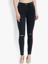 Kotty Women Black Skinny Fit High-Rise Slash Knee Jeans