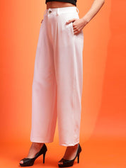 Kotty Women Solid Relaxed Straight Fit Mid-Rise Pleated Parallel Trousers